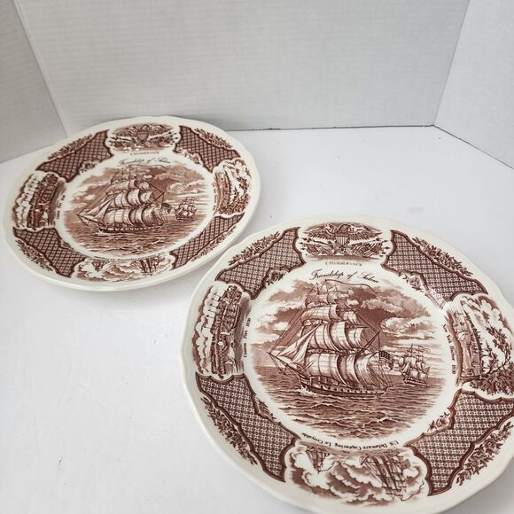 Fair Winds The Friendship of Salem Dinner Plate Alfred Meakin Staffordshire 2 Pc - Picture 1 of 8